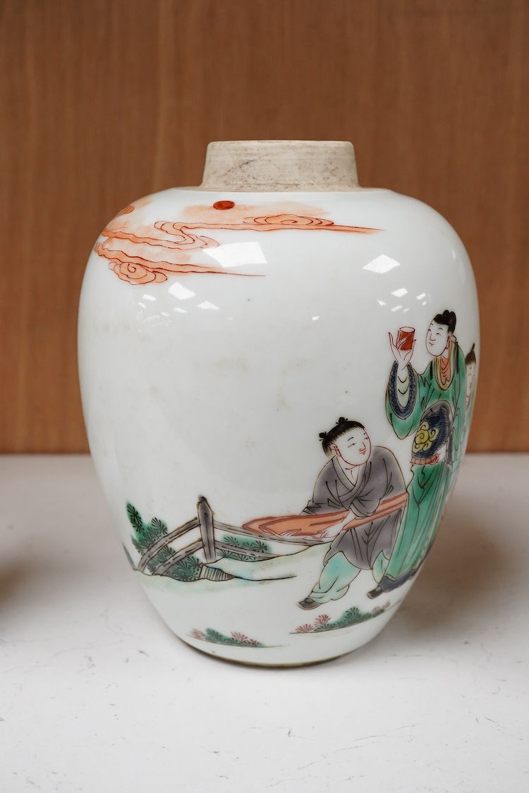 A Chinese 18th century figurine and a 20th century famille verte vase, largest 18cm high